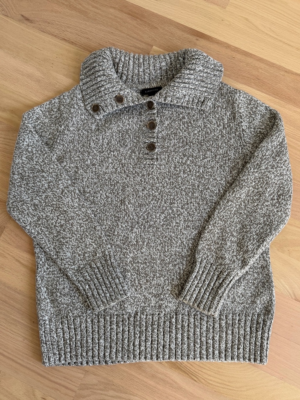Lands End Boys XL 18-20 Marled Knit Shawl Sweater